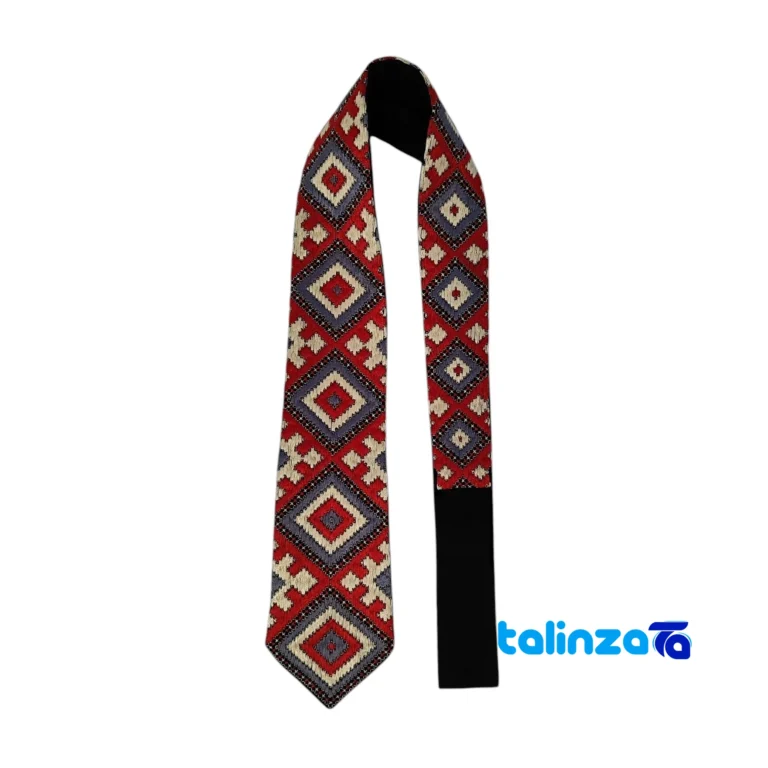 Front view of Parizad Tie Blue Embroidery design and key details