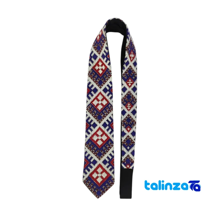 Front view of Parizad Tie Handcrafted Blue Stitching design and key details