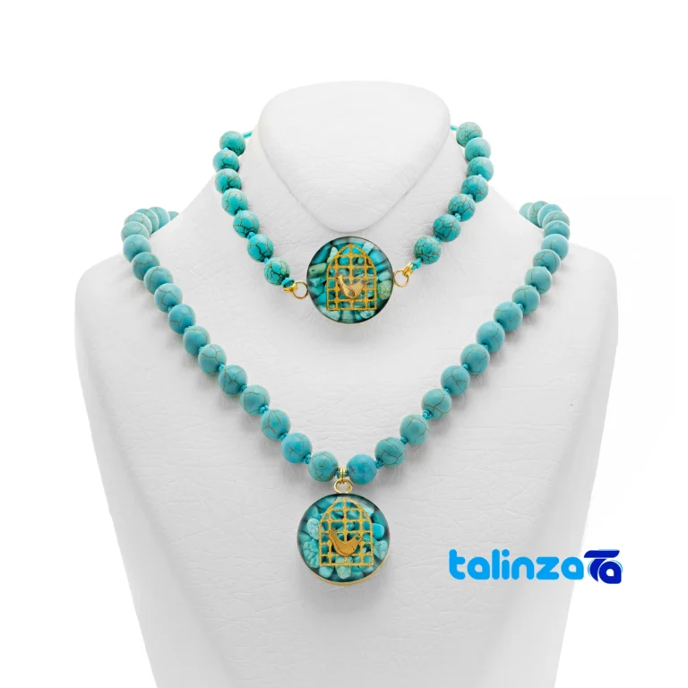 Altin Honar Handmade Jewelry Set Turquoise Gold saffron grade and packaging (Front view)