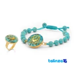 Altin Honar Handmade Jewelry Set - Turquoise Stone & Gold Plating - Front view showing design and key details