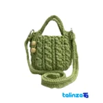 Handmade Women's Shoulder Bag with Tassel Green - Front view showing design and key details