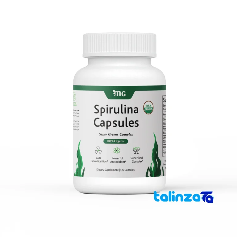 MG Spirulina Powder Capsules Nutrient-Rich Powdered - Front view showing design and key details