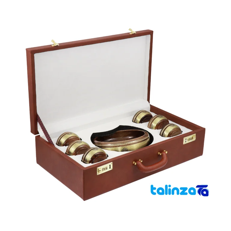inlaid wood gift set - Front view saffron grade and packaging
