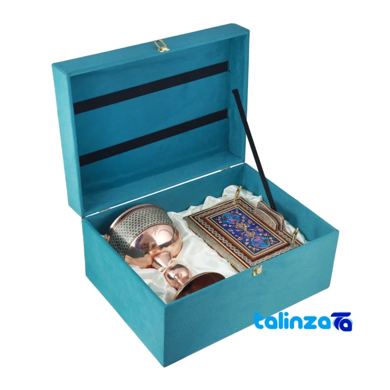 Firooz Gift Set Elegant Copper and Wood Design Three key details (Front view)