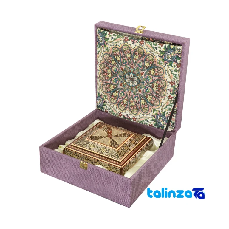 Front view of Forouz Gift Set Three-Piece Handcrafted Wood and Fabric design key details