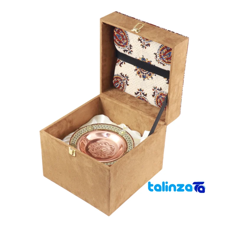 Front view of Ferooz Gift Set - Elegant Fabric and Copper Design key details