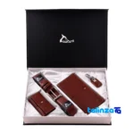 Front view of Baraz Leather Gift Set for Men saffron grade and packaging