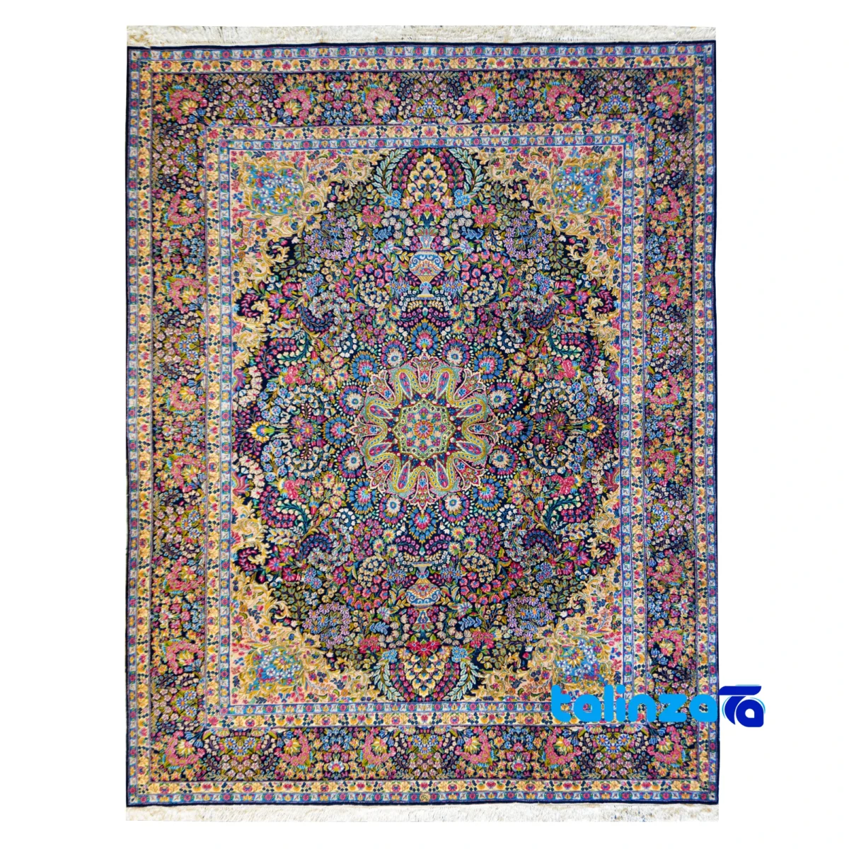 Kerman Handwoven Carpet Rectangle Traditional Design pattern and color tone (Top view)