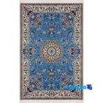 Nain Handwoven Rug Blue Traditional Design Hand wash only - Full spread showing overall layout