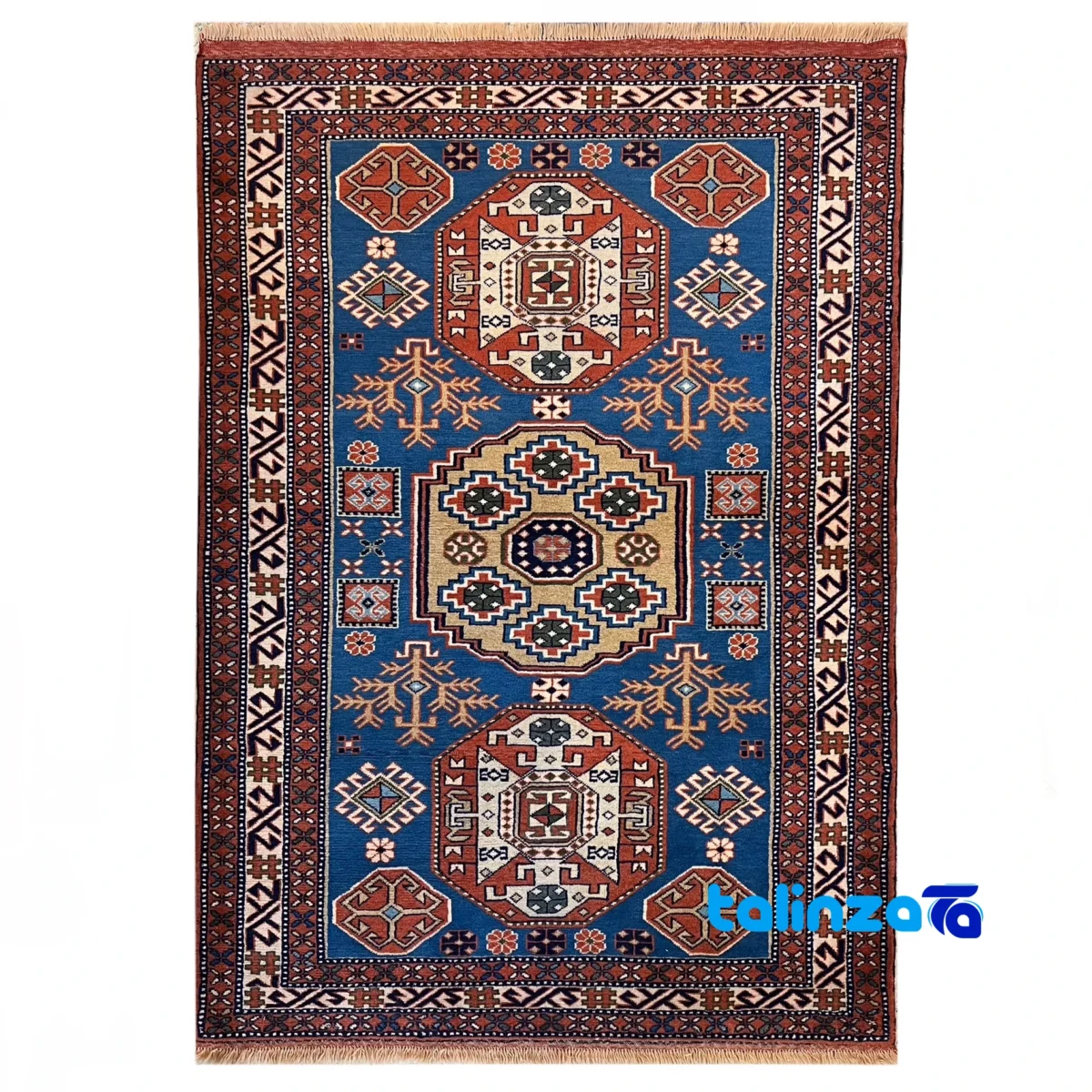 Khorasan Handwoven Rug Blue Geometric Design overall layout (Full spread)