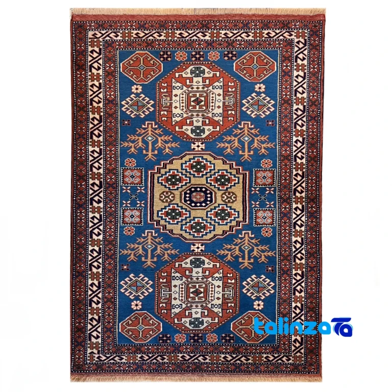 Khorasan Handwoven Rug Blue Geometric Design overall layout (Full spread)