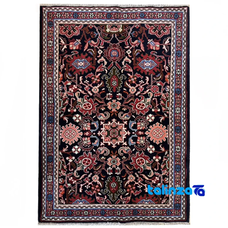 Handwoven Persian Carpet Hamadan Design - Navy Blue overall layout (Full spread)