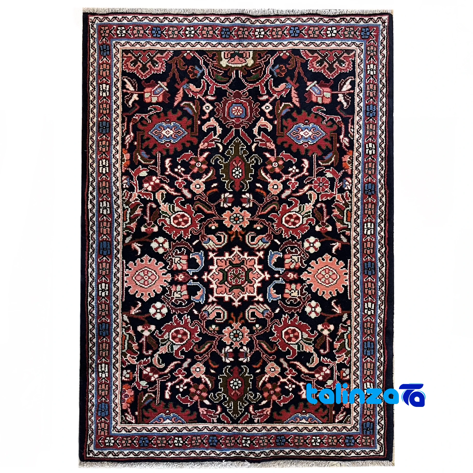 Handwoven Hamadan Persian Carpet - Navy Blue Design 1 Persian Carpet