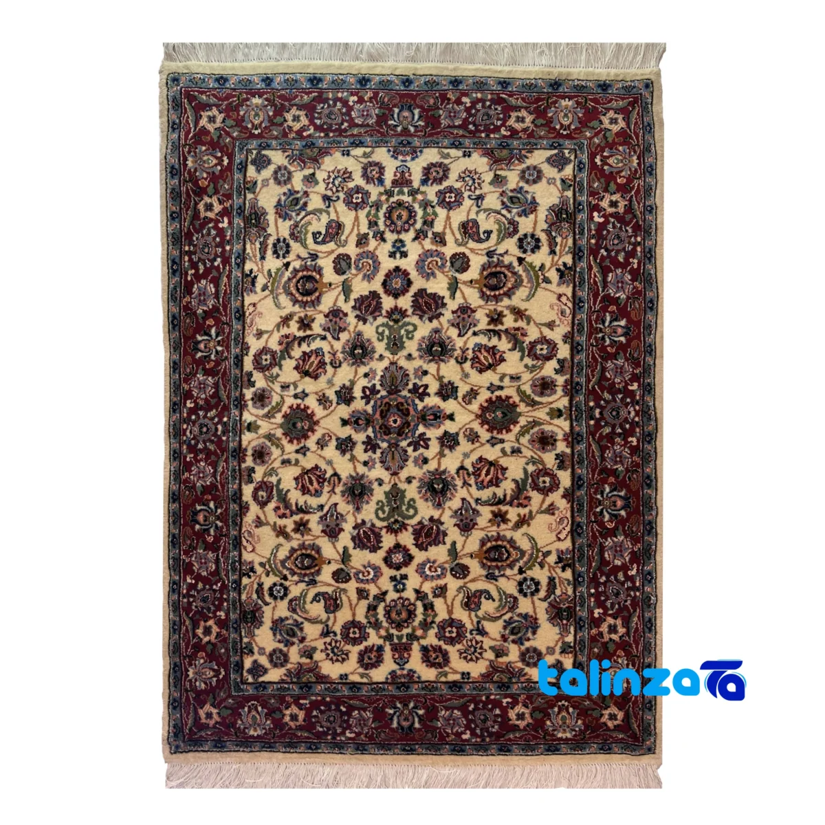 Turkmen Design Handwoven Area Rug Cream Hand washable pattern and color tone (Top view)
