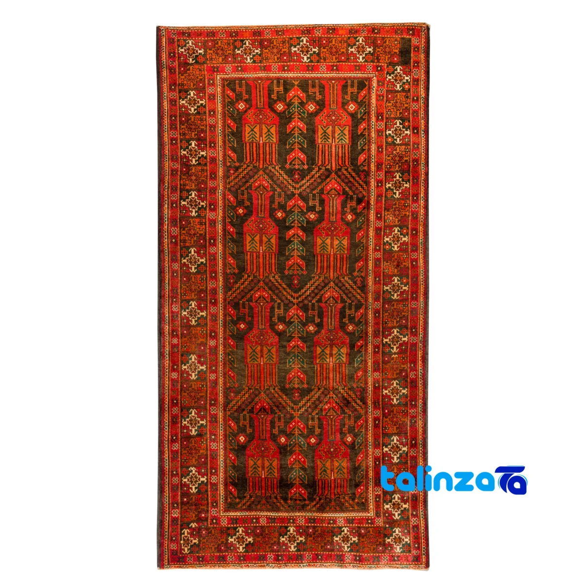Top view of Handwoven Persian Rug Baloch Design Traditional Craftsmanship pattern and color tone