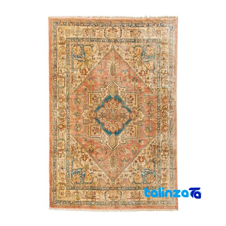 Handwoven Carpet Geometric Design Peach - Full spread showing overall layout