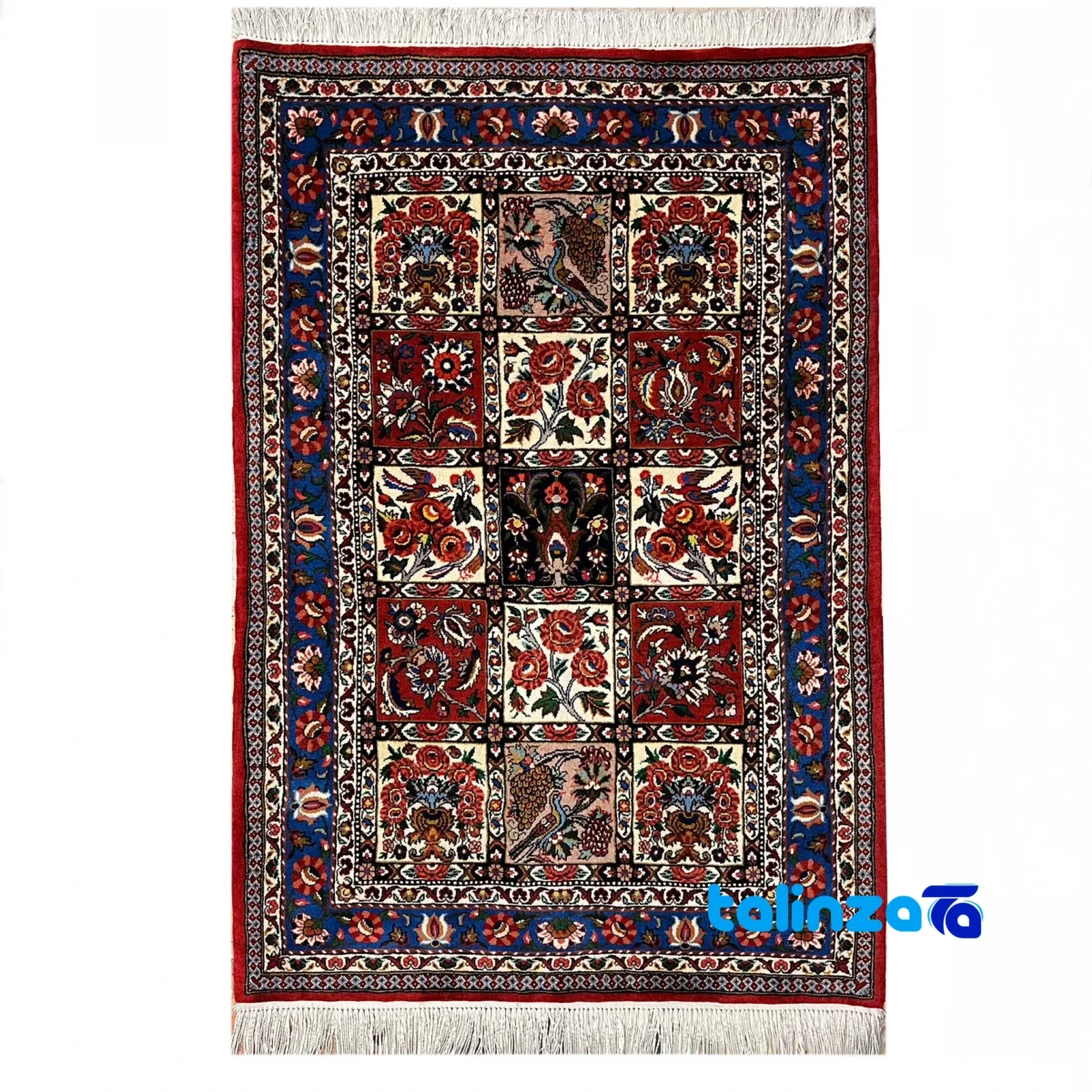 Top view of Bakhtiari Handwoven Rug Colorful Design Hand wash pattern and color tone