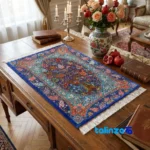 Handwoven Carpet Tree Design Navy Blue - Top view showing pattern and color tone