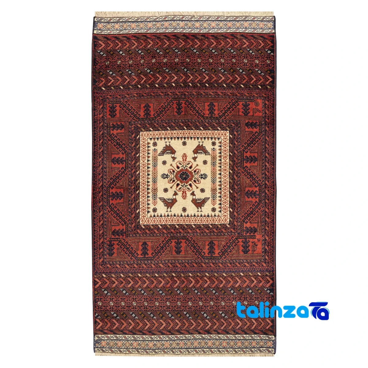 Baloch Handwoven Area Rug - Traditional Design - Top view showing pattern and color tone