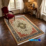 Top view of Persian Handwoven Rug Latchak Design Cream pattern and color tone