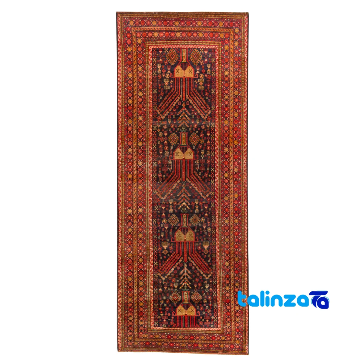 Handwoven Persian Runner Rug Baloch Pattern 272 x - Full spread showing overall design layout
