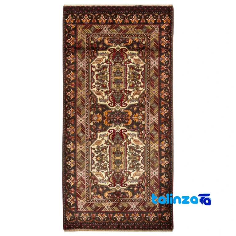 Top view of Baloch Handwoven Rug Area Design Natural Dye pattern and color tone