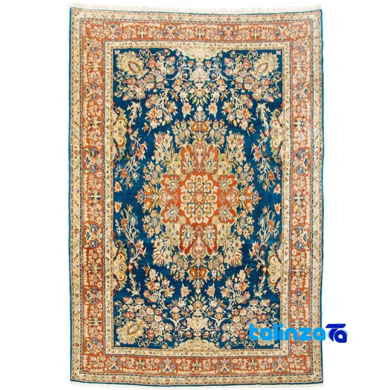 Traditional Handwoven Carpet Blue Floral Design overall layout (Full spread)