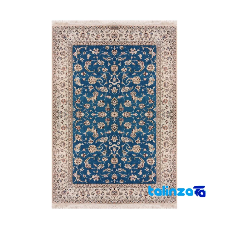 Top view of Nain Handwoven Carpet Green-Blue Floral Design pattern and color tone