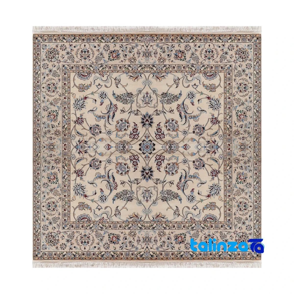 Nain Handwoven Carpet Square Design Natural Dye Cream - Full spread showing overall layout