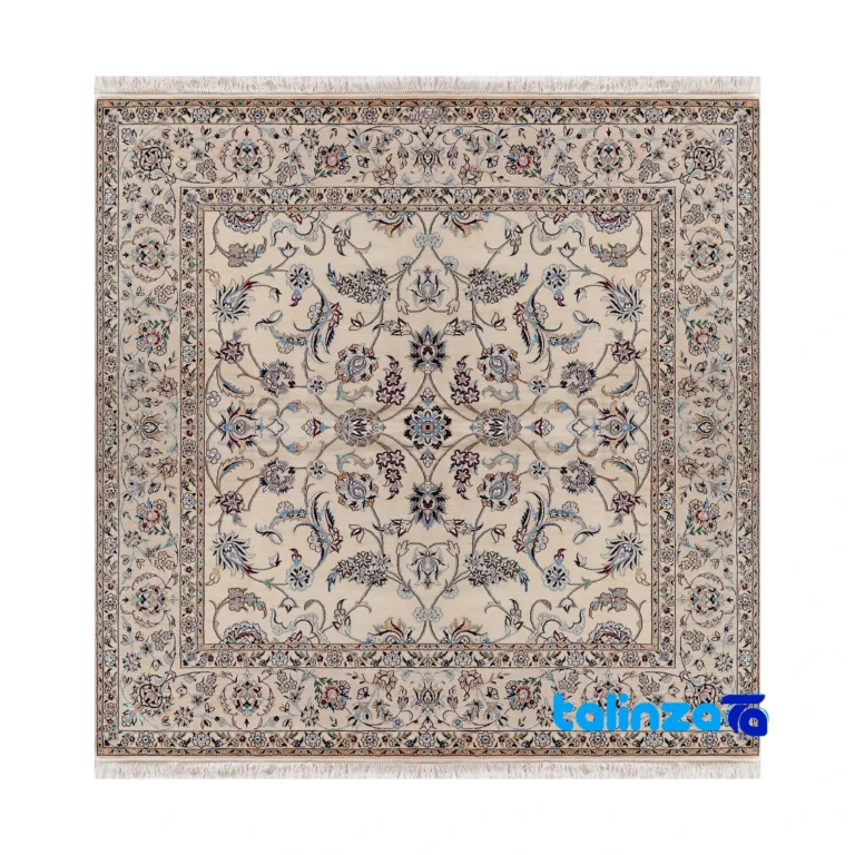 Nain Handwoven Carpet Square Design Natural Dye Cream - Full spread showing overall layout