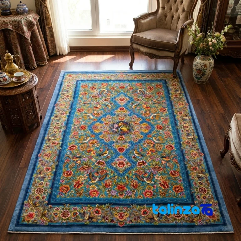 Handwoven Persian Rug Lajk Toranj Model 1017 Blue overall design layout (Full spread)