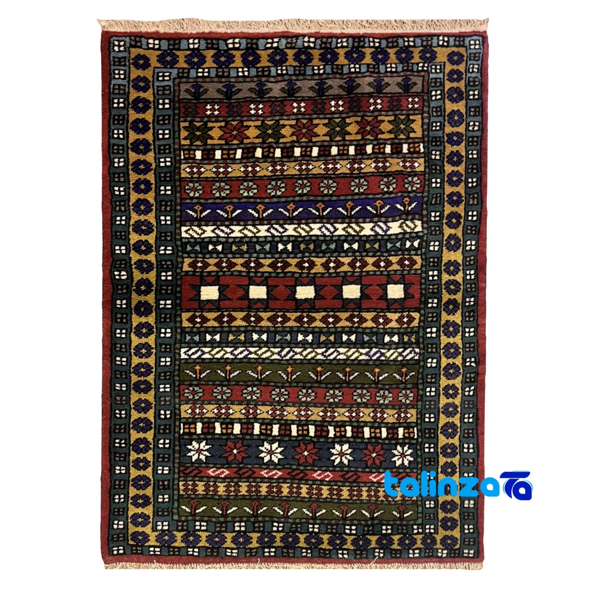 Turkmen Handwoven Carpet Red Design - Full spread showing overall layout