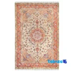 Handwoven Tabriz Carpet Cream overall design layout (Full spread)