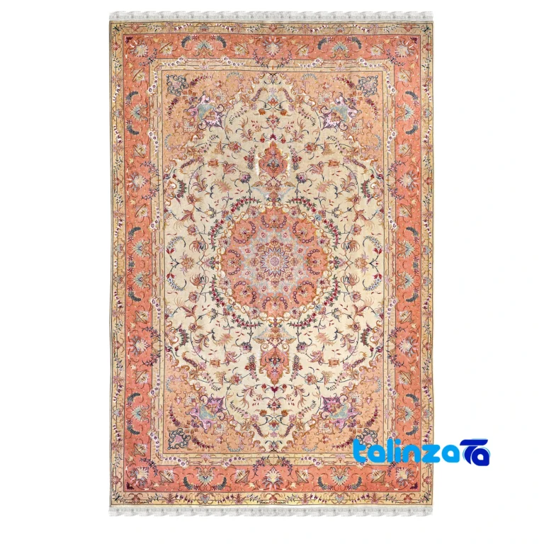 Handwoven Tabriz Carpet Cream overall design layout (Full spread)