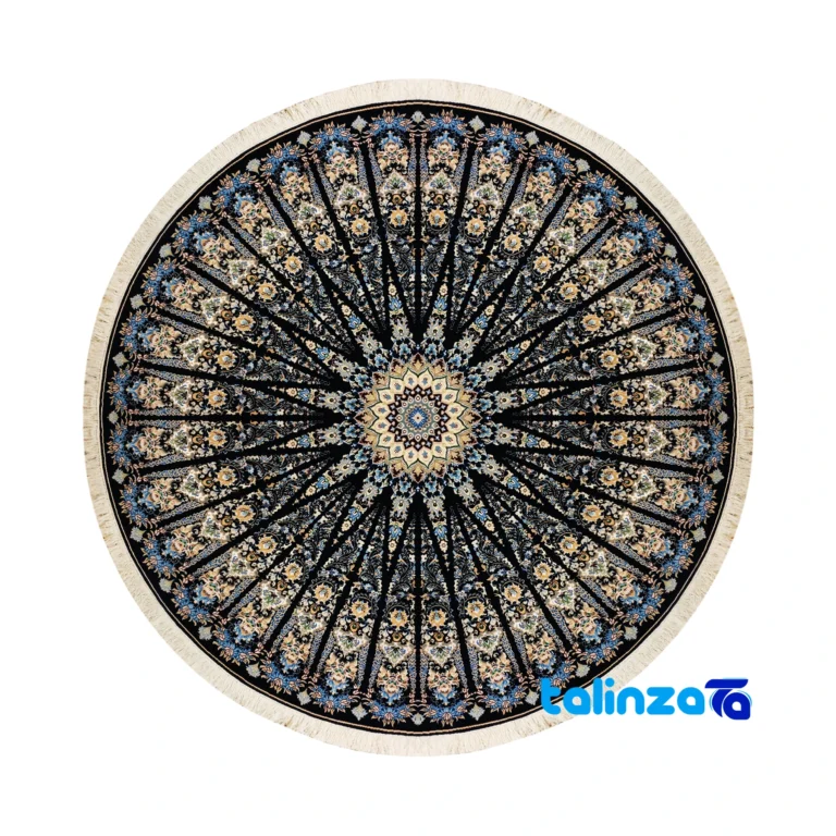 Nain Handwoven Round Carpet Unique Design Navy - Top view showing pattern and color tone