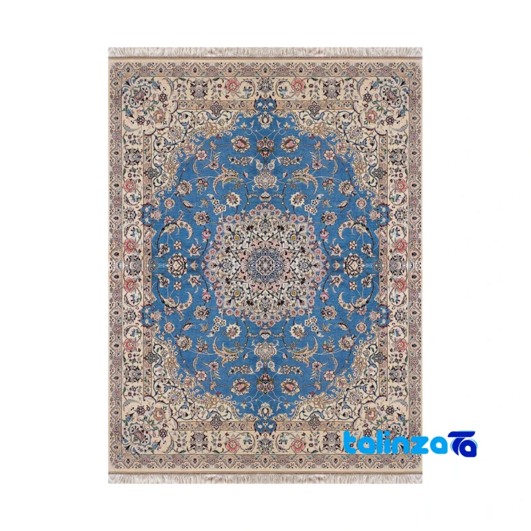 Nain Handwoven Rug Lattice Design Blue overall layout (Full spread)