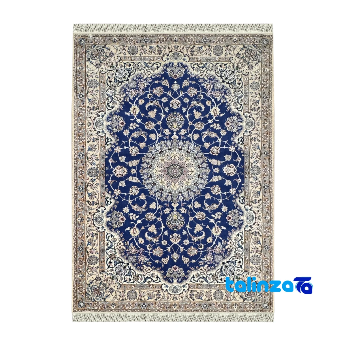 Nain Handwoven Rug Blue Unique Design - Full spread showing overall layout