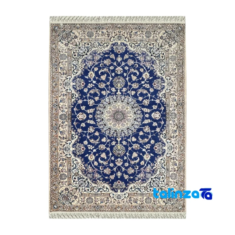 Nain Handwoven Rug Blue Unique Design - Full spread showing overall layout