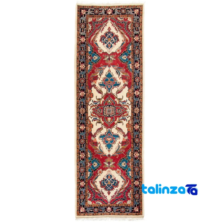 Front view of Cypress Handwoven Runner Geometric Design Red and key details