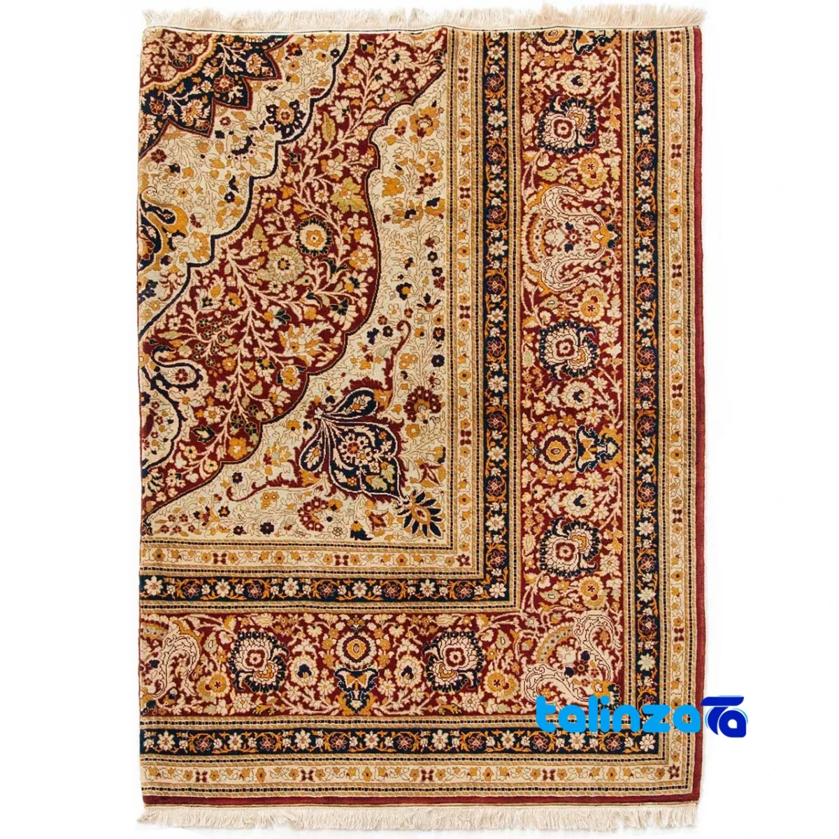 Handwoven Carpet Red Design Quarter Code 102050 - Full spread showing overall layout