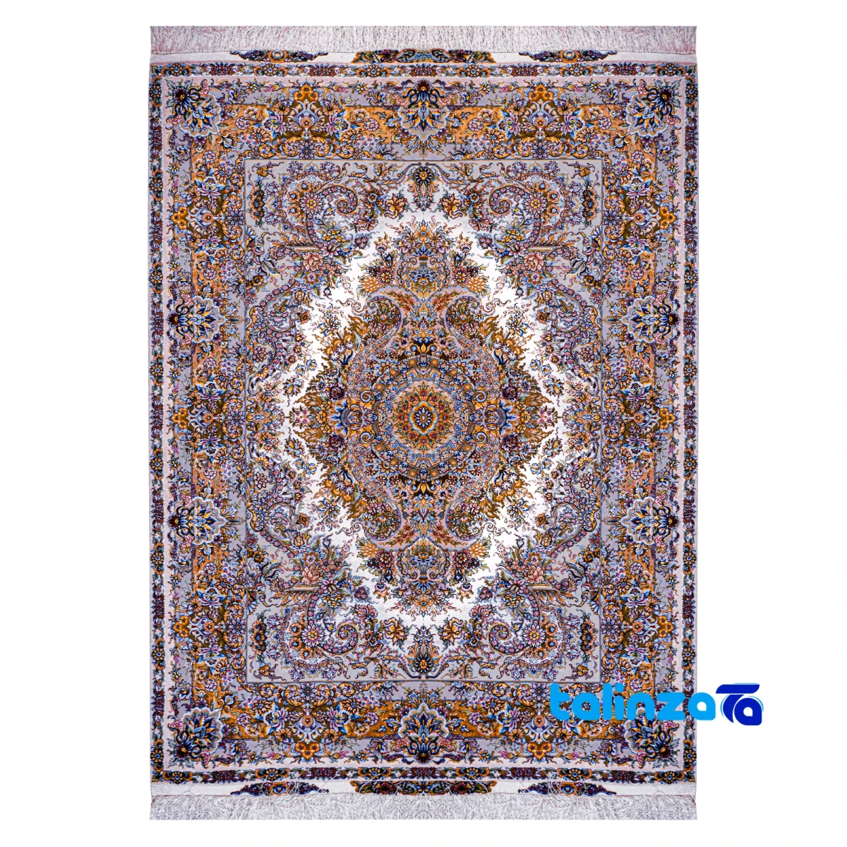 Top view of Tabriz Handwoven Rug Crafted with Silk and Wool pattern color tone