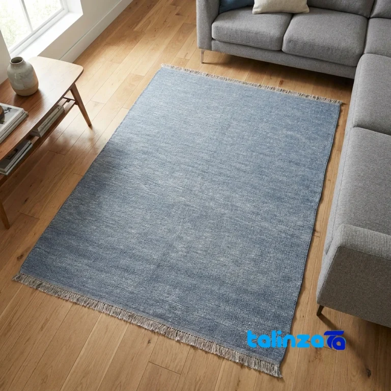 Top view of Persian Handwoven Rug Modern Design Blue pattern and color tone
