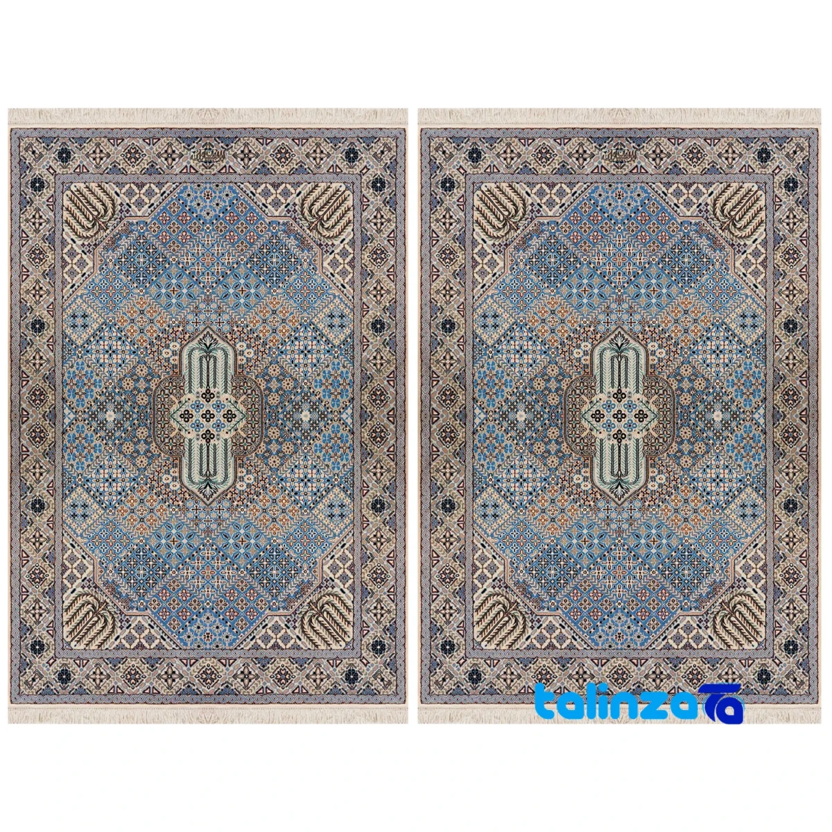 Nain Persian Rug Handwoven Blue Design - Top view showing pattern and color tone
