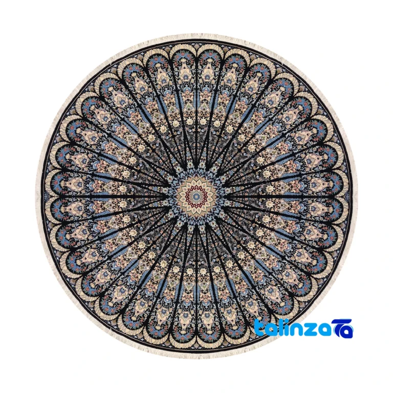Nain Handwoven Area Rug Unique Round Design - Full spread showing overall layout