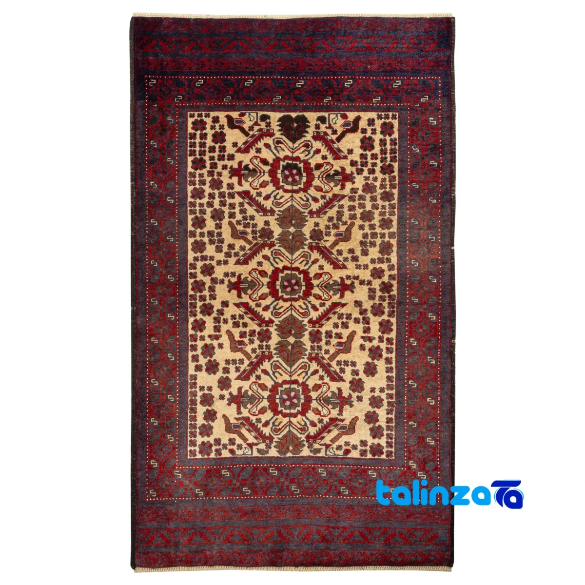 Handwoven Persian Rug Baloch Design Natural Dye Cream - Full spread showing overall layout