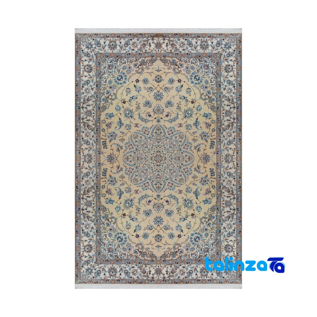 Nain Handwoven Rug Latchak Design Almond Background - Full spread showing overall layout