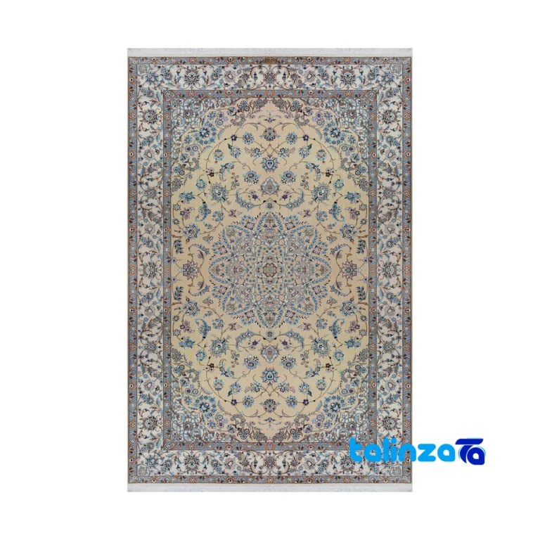 Nain Handwoven Rug Latchak Design Almond Background - Full spread showing overall layout