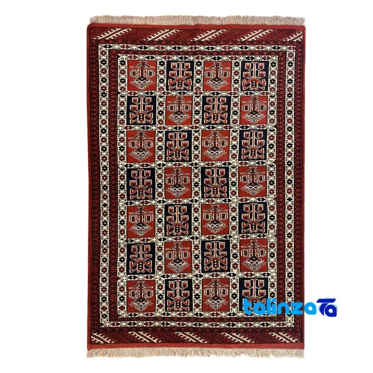 Turkmen Handwoven Rug Red NKP.RJ Hand wash - Full spread showing overall design layout