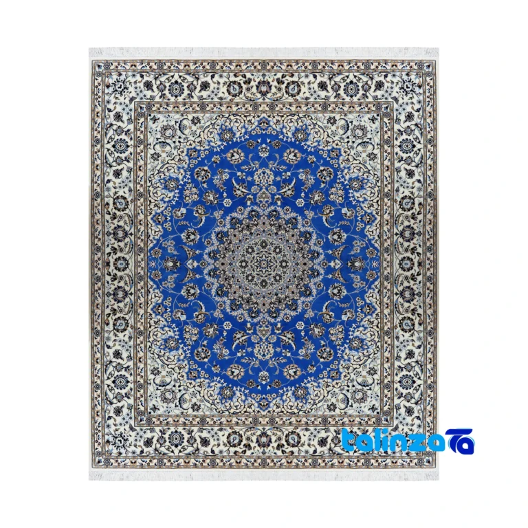 Nain Handwoven Carpet Blue Unique Design - Top view showing pattern and color tone