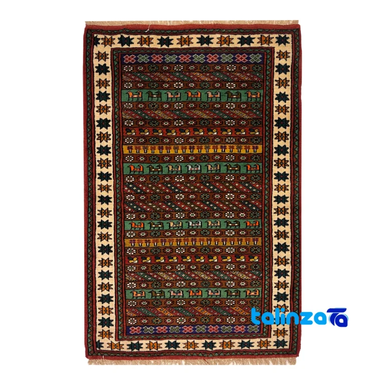 Turkmen Handwoven Rug Red - Top view showing pattern and color tone